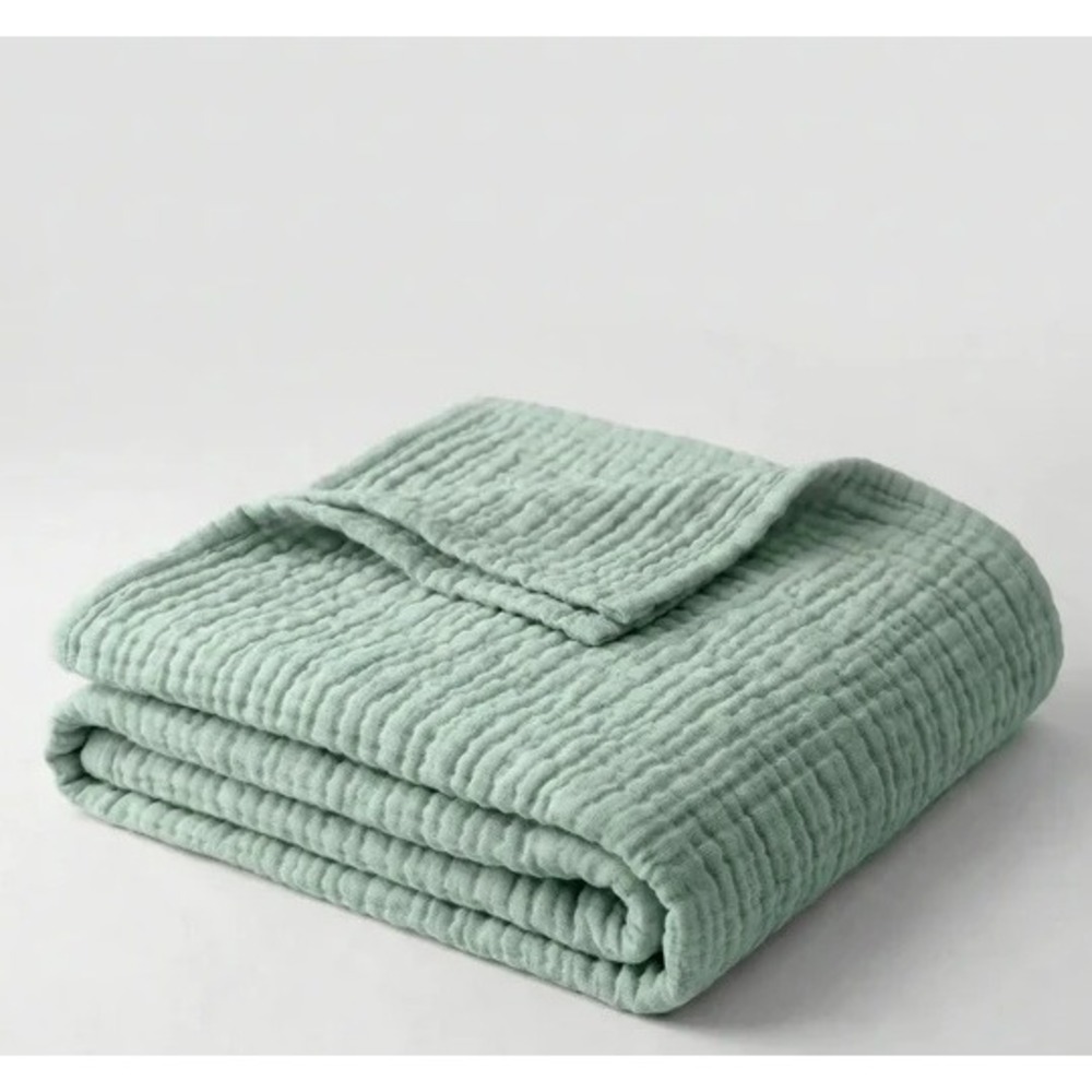 The Fleece Company King Muslin Blanket 100% Cotton Sage Green 200x230cm